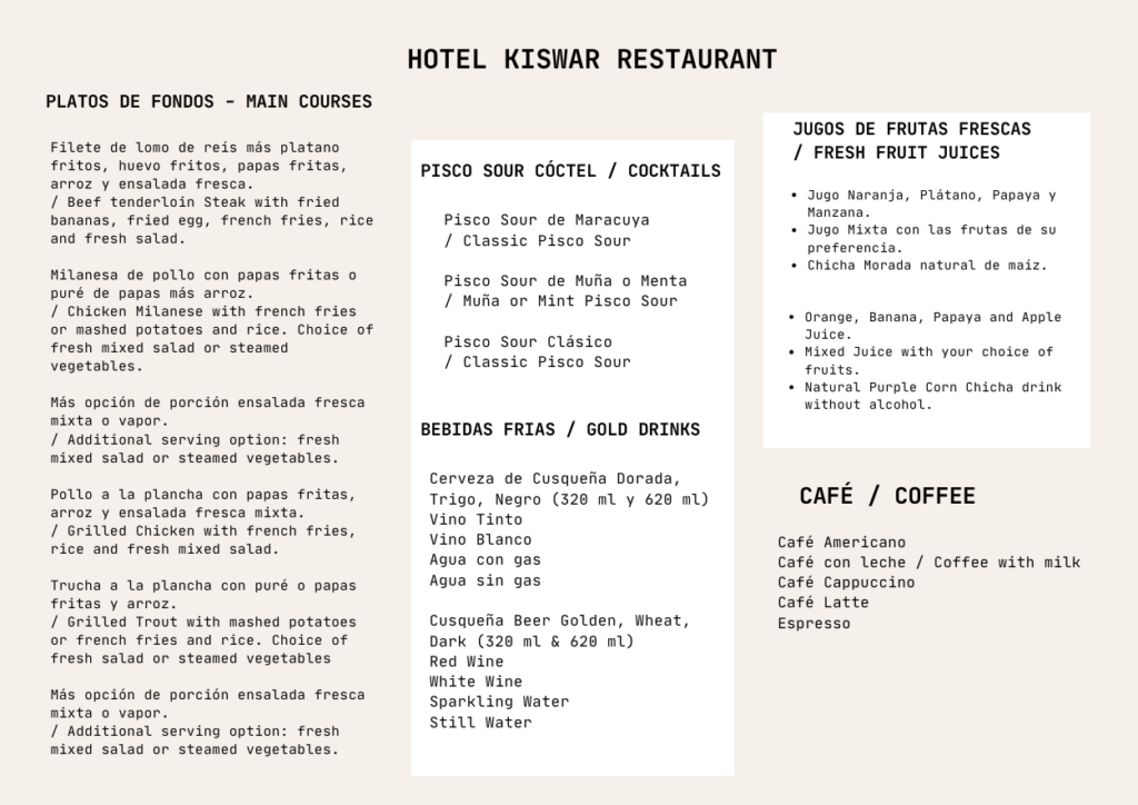 Hotel Kiswar Restaurant Ollantaytambo